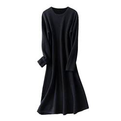 Suvoiier Damen-Strickkleider aus Kaschmir und Wolle langes warmes Damen Kleid mit O-Ausschnitt Black M von Suvoiier