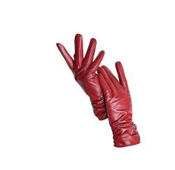 Suvoiier Frauen Kunstleder Handschuhe Winter Warm Kurz Dünne Bildschirm Fahren Farbe Frauen Leder Handschuhe, Rot Standard, 7 von Suvoiier