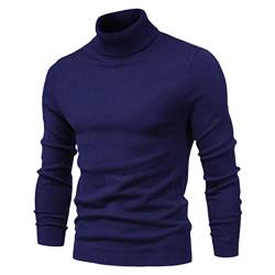 Suvoiier Herren Rollkragenpullover Warme Slim Strickpullover Herren Einfarbig Casual Herren Strickwaren Pullover, navy, Medium von Suvoiier