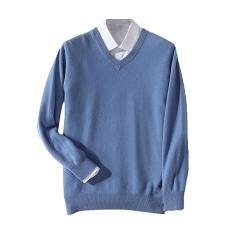 Suvoiier Männer Kaschmir Pullover Männer Pullover Herbst Winter Warme Klassische V-Ausschnitt Pullover Männlich Jumper Jersey Männer Pullover Blue XXL von Suvoiier