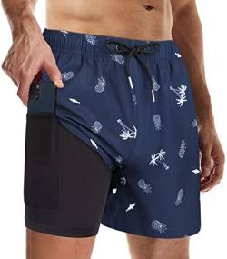 Suwangi Badehose für Herren Badeshorts mit Kompression Badeshorts 2 in 1 Atmungsaktiv Schnelltrocknend Badehose Männer Elastisch Verstellbar Surf Shorts von Suwangi