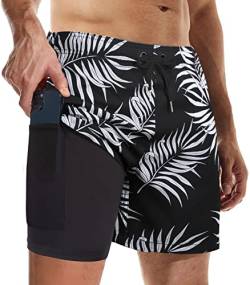 Suwangi Badehose für Herren Badeshorts mit Kompression Badeshorts 2 in 1 Atmungsaktiv Schnelltrocknend Badehose Männer Elastisch Verstellbar Surf Shorts von Suwangi