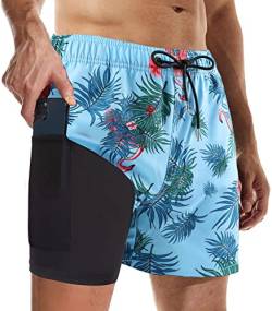 Suwangi Badehose für Herren Badeshorts mit Kompression Badeshorts 2 in 1 Atmungsaktiv Schnelltrocknend Badehose Männer Elastisch Verstellbar Surf Shorts von Suwangi