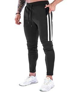 Suwangi Herren Jogginghose Sporthose Baumwolle Fitness Trainingshose Joggers Slim Fit Hose mit Reißverschluss Taschen von Suwangi