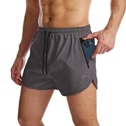 Suwangi Herren Sport Shorts Laufshorts Kurze Hose Schnell mit Innenslip Trocknend Sporthose mit Tasch Grau 2XL von Suwangi