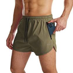 Suwangi Herren Sport Shorts Laufshorts Kurze Hose Schnell mit Innenslip Trocknend Sporthose mit Tasch Grün L von Suwangi