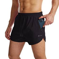 Suwangi Herren Sport Shorts Laufshorts Kurze Hose Schnell mit Innenslip Trocknend Sporthose mit Tasch Schwarz M von Suwangi