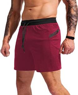 Suwangi Herren Sporthose Kurz Hose Laufshorts Jogging Hose Trainingsshorts mit Reißverschlusstasche von Suwangi