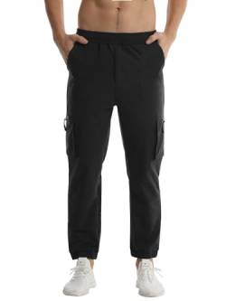 Suwangi Jogginghose Herren Sweatpants aus Verdicktem Gewebe Trainingshose Cargo Hose Sporthose Schnelltrocknende Elastische Taille Laufhose mit Taschen von Suwangi