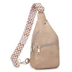 Suweir Brusttasche Damen Sling Bag Klein Umhängetasche PU Leder Crossbody Bag Stylisch Bauchtasche Frauen Schultertasche Breiter Gurt Sling Rucksack für Outdoorsport, Reisen, Radfahren (Apricot) von Suweir