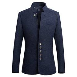 Custom Blazers Chinesischer Stil Stehkragen bedruckte Anzugjacke Business Casual große Größe, marineblau, XS von Suwequest