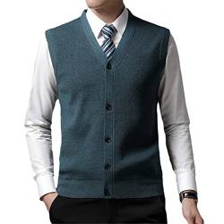 Herren V-Ausschnitt Wolle Strick Ärmellos Cardigan Pullover Weste, Nachtorchidee, X-Large von Suwequest