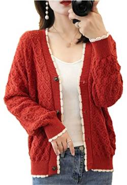 Holoow Out Dentelle Grande Taille Tricoté Cardigan Femmes Mince À Manches Longues Pull Vintage Tricot Hauts Printemps red M von Suwequest