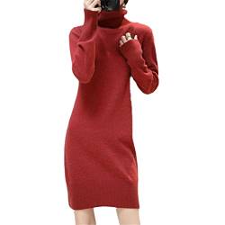 Kaschmirpullover Damen Kleider Wolle Herbst Winter Rollkragen Strickkleid Damen Casual Langarm Röcke Red XL von Suwequest
