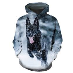 Lässiger Deutscher Schäferhund Tier Hund 3D Druck Herren Rundhals Hoodie Tops T-Shirt Paar Hoodie, weiß, XXX-Large von Suwequest