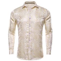 Langarm Seidenhemden Für Männer Herrenhemd Slim Fit Floral Paisley Hemden Männlich 1051 S von Suwequest