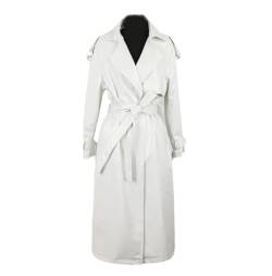 Langer, wasserdichter Leder-Trenchcoat für Damen, langärmelig, locker, modisch, Revers, einfarbige Jacke, weiß, 36 von Suwequest