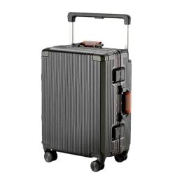 Reisekoffer mit Aluminiumrahmen und großem Fassungsvermögen, mit breitem Ledergriff, stummes Rad, Trolley, Boarding Box, gray9, 128 von Suwequest