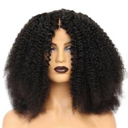 Suwequest Afro-Perücke gelockt Mittelscheitel Echthaar-Perücke natürliche Farbe Peruanisches Remy-Haar lockiges Afro-Perücke 10,2 x 10,2 cm Nr. 35,6 cm von Suwequest