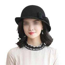 Suwequest Damen Winter Wolle Filz Cloche Hüte Lady Up-Turn Krempe Bowknot Fedora Hut, Schwarz , 6 5/8/7 1/8 von Suwequest