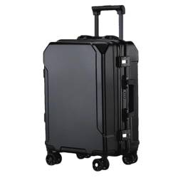 Suwequest Reisegepäck, modischer Koffer, Aluminiumrahmen, Trolley-Koffer für Damen und Herren, kleines Kabinengepäck, Schwarz (schwarzer Rand), 66 cm von Suwequest