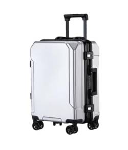 Suwequest Reisegepäck, modischer Koffer, Aluminiumrahmen, Trolley-Koffer für Damen und Herren, kleines Kabinengepäck, Silber (schwarzer Rand), 51 cm von Suwequest