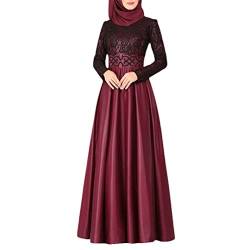 Suwequest Spitze Patchwork Abayas Muslimisches Kleid für Frauen Abend Party Hohe Taille Formal Damen Langer Robe Female Plus Size, D, Medium von Suwequest