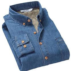 Suwequest Winter-Jeans-Hemd-Herren-warmes Fleece gefüttertes Samt-Denim-Hemd-Herren-Bodenhemd 1 4XL(Asian Size) von Suwequest