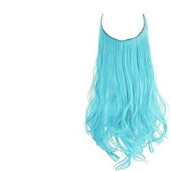 Synthetische, Natürliche, Synthetische Haarverlängerungen, Kein Clip Im Künstlichen, Gefälschten Ombre-Blond-Braun-Schwarz-Wellen-Falschhaarteil Pastel Blue 18inches#1 PC von Suwequest