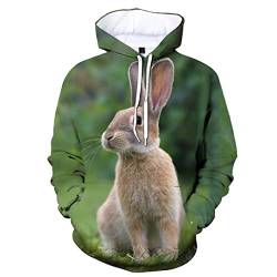 Tier 3D Druck Hoodie Niedlich Kaninchen Muster Männer und Frauen Casual Langarm Sport Pullover, 1, M von Suwequest