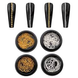 3D Mix Nagelketten, 4 Strips Metall Gold Silber Nagelketten, Nagelschmuck Nail Art Studs für Frauen Mädchen DIY Maniküre Tipps Dekor von Suxgumoe