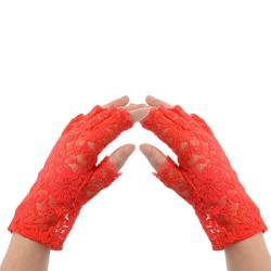 Fingerlose kurze Spitzenhandschuhe Sunblock Brauthandgelenkshandschuhe Frauen kurze Spitzenblumenhandschuhe für Hochzeitskostümzubehör (Rot) von Suxgumoe