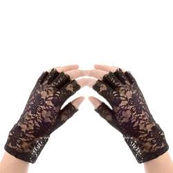 Fingerlose kurze Spitzenhandschuhe Sunblock Brauthandgelenkshandschuhe Frauen kurze Spitzenblumenhandschuhe für Hochzeitskostümzubehör (Schwarz) von Suxgumoe