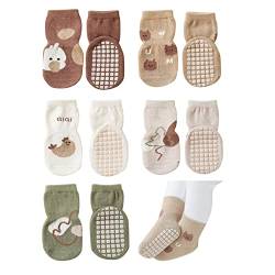 Suxgumoe Rutschfeste Socken für Baby, 5 Paar Mädchen Jungs Anti Rutsch Kinder Rutschfeste Socken Sportsocken Stoppersocken für Babies Toddlers and Kids von Suxgumoe