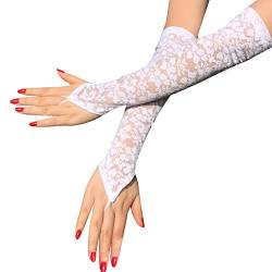 UV-Schutz, Spitzen-Armstulpen, Damen-Blumenspitzenärmel, ausgehöhlt, lange Sonnenschutz-Handschuhe, fingerlose Fahrhandschuhe, D Weiß, Standard von Suxgumoe