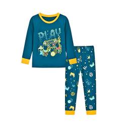 Suyaluoi Jungen Coole 3D Gamepad Pyjamas Kinder Spielen Fantastisches Cartoon-Spiel Flugzeug Fußball Mädchen Pjs Nightswear Schlafanzüge Für 6-12 Jahre (Blue, 8_Years) von Suyaluoi