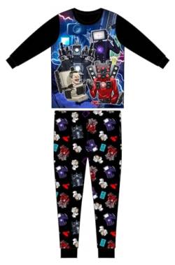 Suyaluoi Jungen Skibidi Toilette G-Mann 3D Druck Pyjama Schwarz Blau Sets Kinder Casual Outfits Nachtwäsche Pyjamas 2-teilig (DE/NL/SE/PL, Alter, 10 Jahre, Regular, schwarz) von Suyaluoi