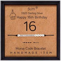 Suyi 16. Armband Alles Gute zum 16. Geburtstag Geschenke für Mädchen Morsecode Armband Sterling Silber Armband Geburtstag Schmuck 16 Jahre alte Abschlussgeschenke für Sie 16 von Suyi