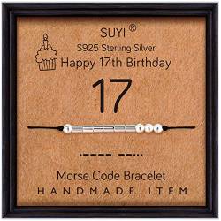 Suyi 17. Geburtstagsgeschenke für Mädchen Morsecode-Armband Sterling Silber Armband Geburtstagsschmuck 17 Jahre alte Abschlussgeschenke für Sie 17 von Suyi