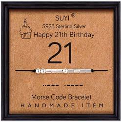 Suyi 21. Geburtstag Geschenke für sie Morsecode Armband Sterling Silber Armband Geburtstag Schmuck 21 Jahre alte Geschenke für sie 21 von Suyi