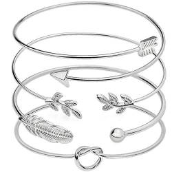 Suyi 4 Stück verstellbares Manschettenarmband Stackable Wrap Bracelet Set mit offenem Drahtarmreif für Frauen Silver von Suyi