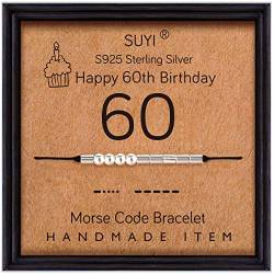 Suyi 60 Jahre alte Geburtstagsgeschenke für Frauen Morsecode Armband Sterling Silber Armband Geburtstagsschmuck 60. Geschenke für Oma 60 von Suyi