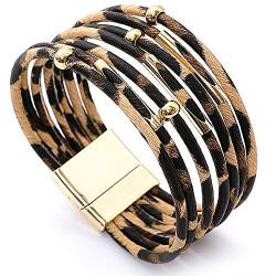 Suyi Damen Leopard Armbänder Breites Lederwickelarmband Mehrschichtiges Manschettenarmband Leopard1 von Suyi
