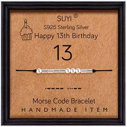 Suyi Geburtstagsgeschenk für Mädchen Morsecode Armband Sterling Silber Armband Geburtstag Schmuck 13 Jahre alte Geschenke für Sie 13 von Suyi