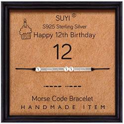 Suyi Geburtstagsgeschenke für Mädchen Morsecode Armband Sterling Silber Armband Geburtstagsschmuck 12 Jahre alte Geschenke für Sie 12 von Suyi