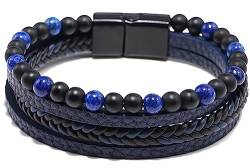 Suyi Herrenarmband Leder Mehrschichtige Armbänder für Männer Geflochtene Perlen Armband Armband Dark Blue 1 von Suyi