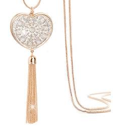 Suyi Lange Quaste Halskette Aushöhlen Scheibe Kreis Herz Pullover Kette Y Anhänger Halskette für Frauen Heart-Gold von Suyi