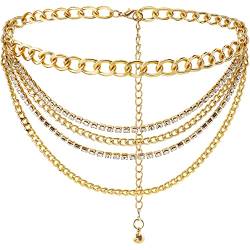 Suyi Mehrschichtiger Kettengürtel Strass-Metallkettengürtel für Damen Punkgoldene Taillenkette 110CM Gold von Suyi