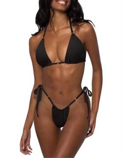 Svanco Bikini Damen Set Sexy Triangel Badeanzug String Tanga Bikini Brazilian Style Bademode mit Ring Bikinioberteil mit Dreieck Cup Strandmode von Svanco