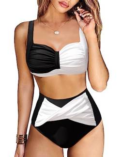 Svanco Bikini Damen Set Triangel Badeanzug Zweiteiliger Bademode Einstellbar Bikinioberteil High Waist Bikinihose Push Up Swimsuit 2 Piece Bikini Set(Schwarz/Weiß,S) von Svanco